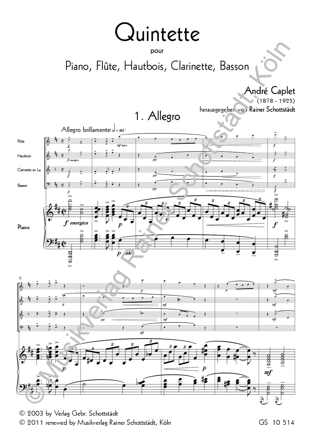 Musikverlag Rainer Schottstädt Quintett D-Dur Noten Bläser Klavier