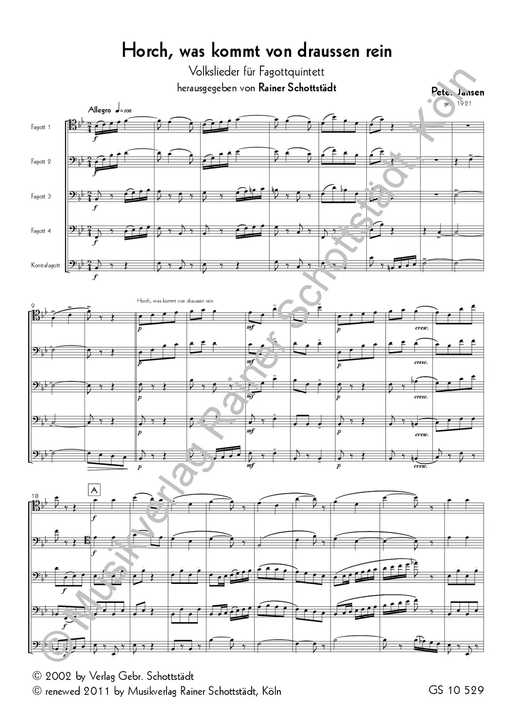 Musikverlag Rainer Schottstädt Horch was kommt Volkslieder Noten 4Fg Kfg