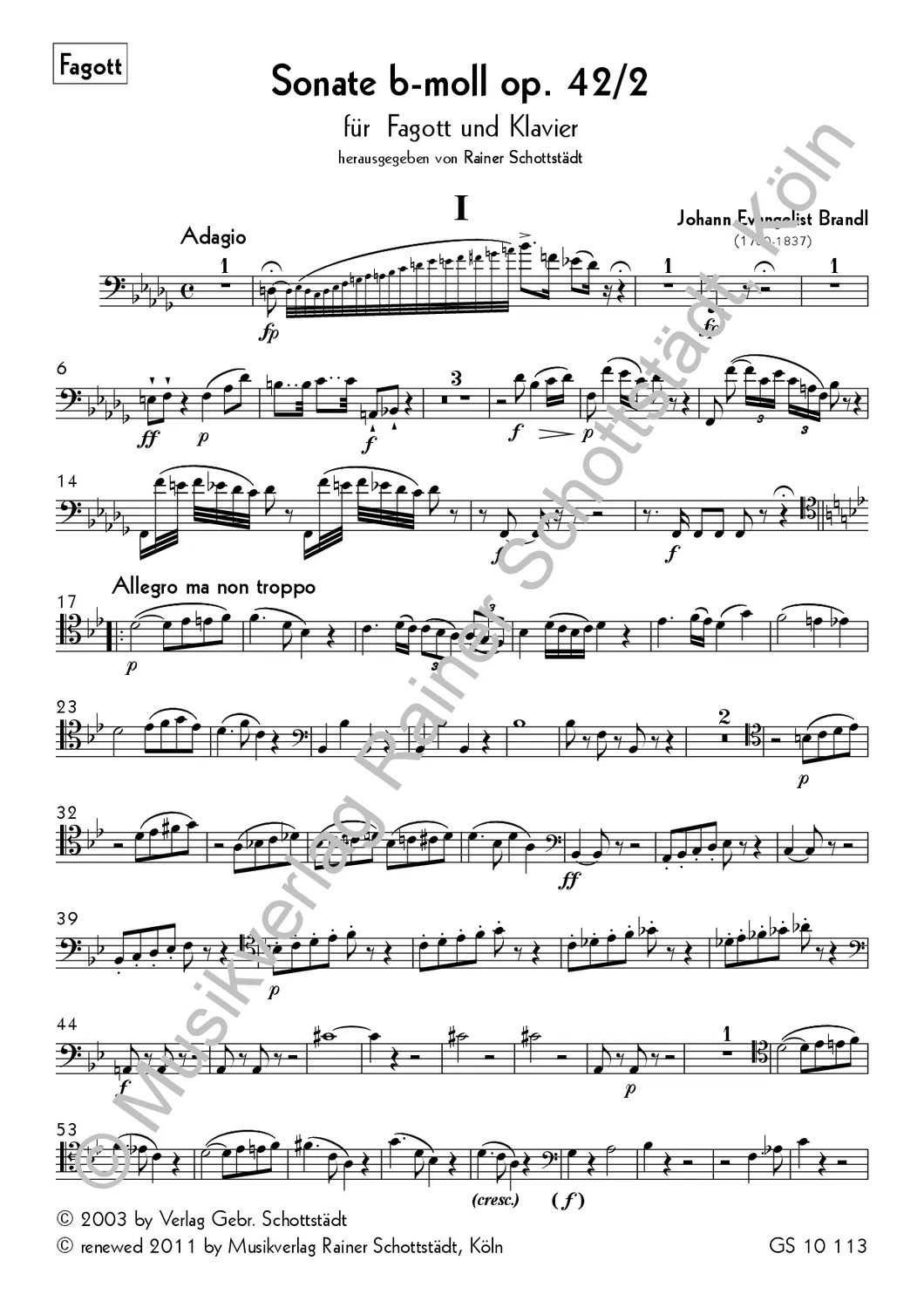 Musikverlag Rainer Schottstädt Sonate b-moll op.42/2 für Fagott und Klavier