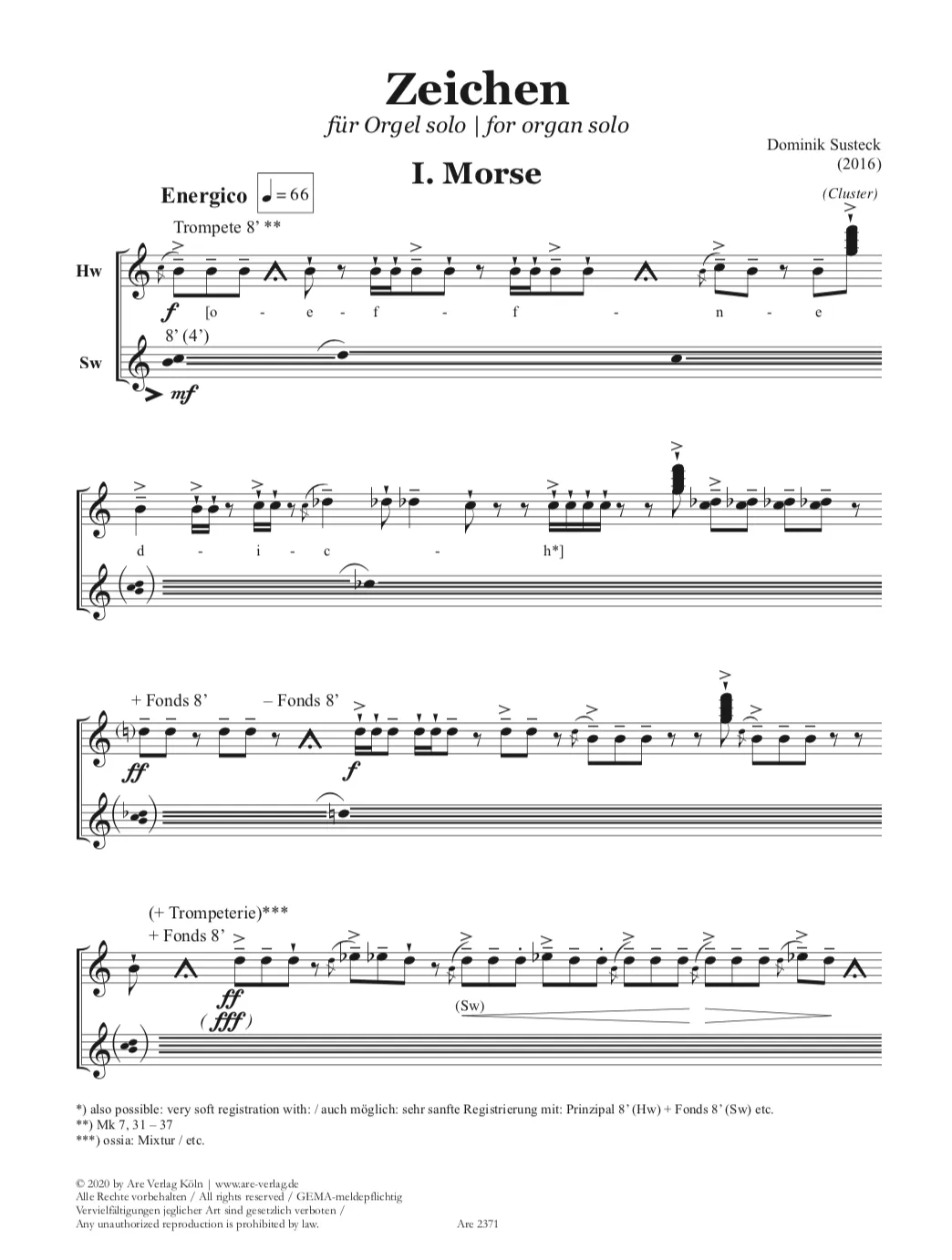 Are Musik Verlag Dominik Susteck Zeichen (2016) Orgelnoten