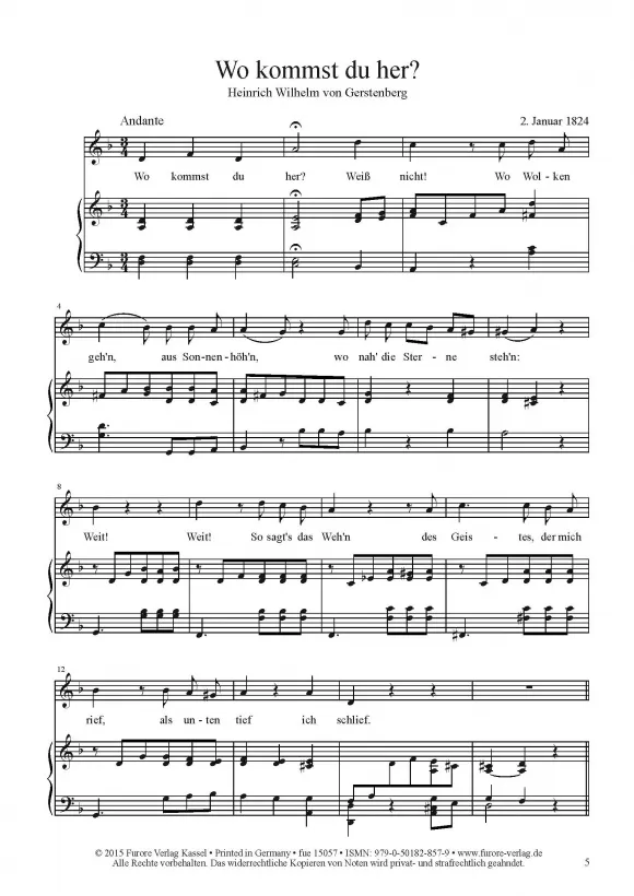 Furore Edition Wo kommst du her Liederband Singstimme Klavier