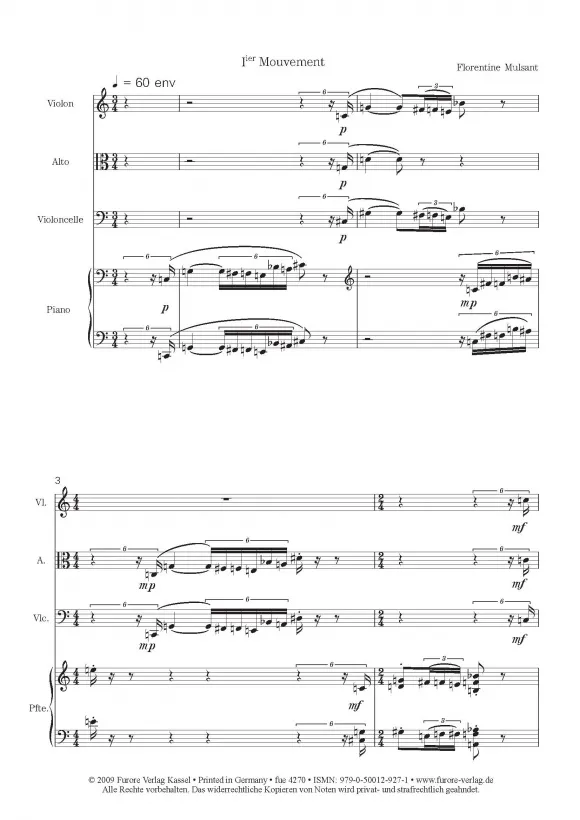 Furore Edition Quatuor op. 28 en 3 mouvements Klavierquartett