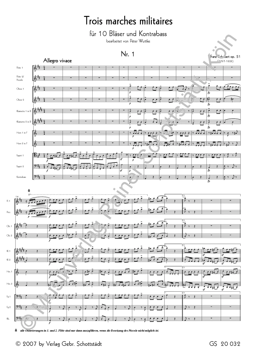 Musikverlag Rainer Schottstädt Drei Militärmärsche op. 51 Noten Schubert