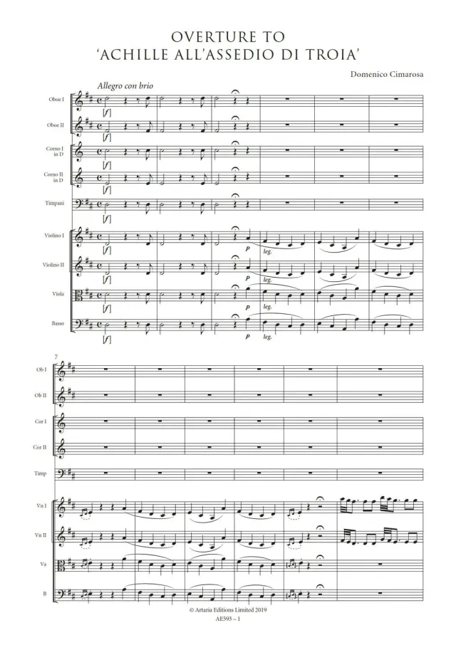 Artaria AE593 Cimarosa Achille-Ouvertüre Orchesterpartitur
