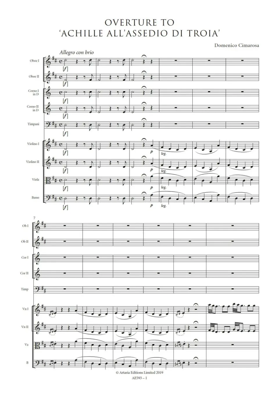 Artaria AE593 Cimarosa Achille-Ouvertüre Orchesterpartitur