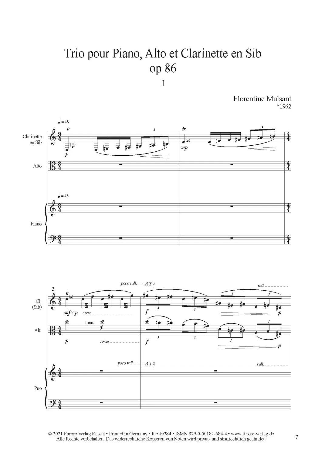 Furore Edition Trio op. 86 Noten für Klarinette Viola Klavier