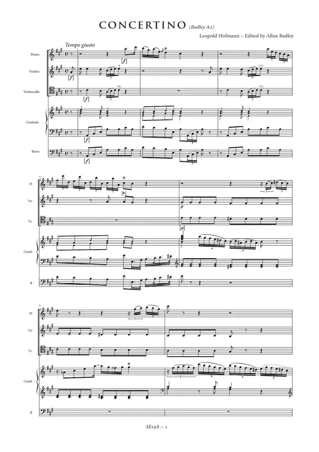 Artaria Hofmann Concertino A-Dur Badley A2 Partitur und Stimmen