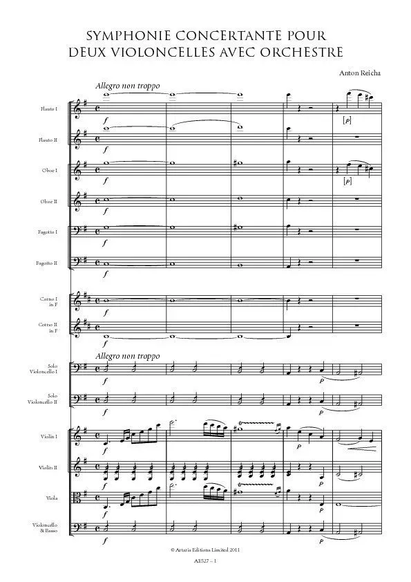 Artaria Reicha Symphonie Concertante 2 Celli Noten AE527