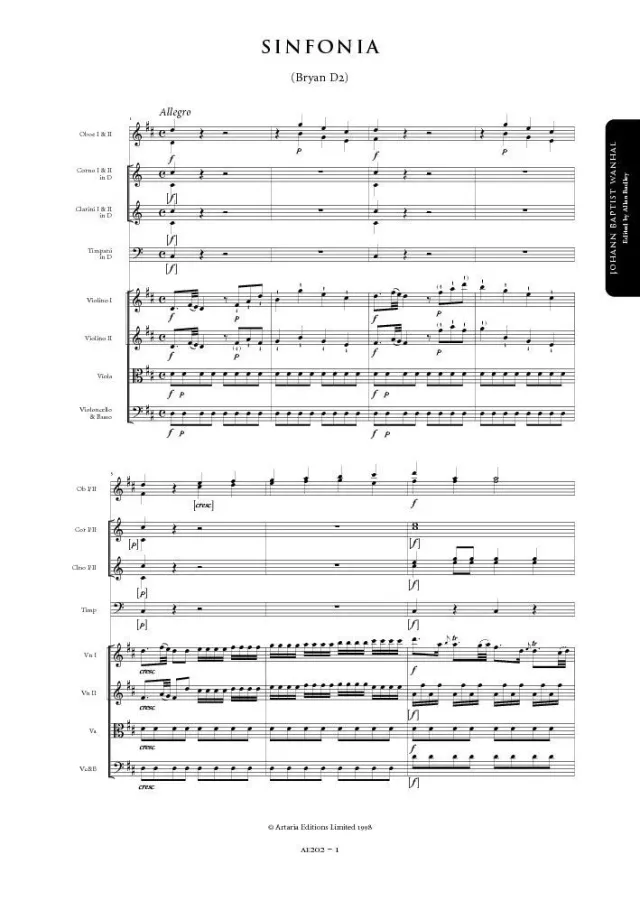 Artaria Wanhal Sinfonie D-Dur Bryan D2 Partitur