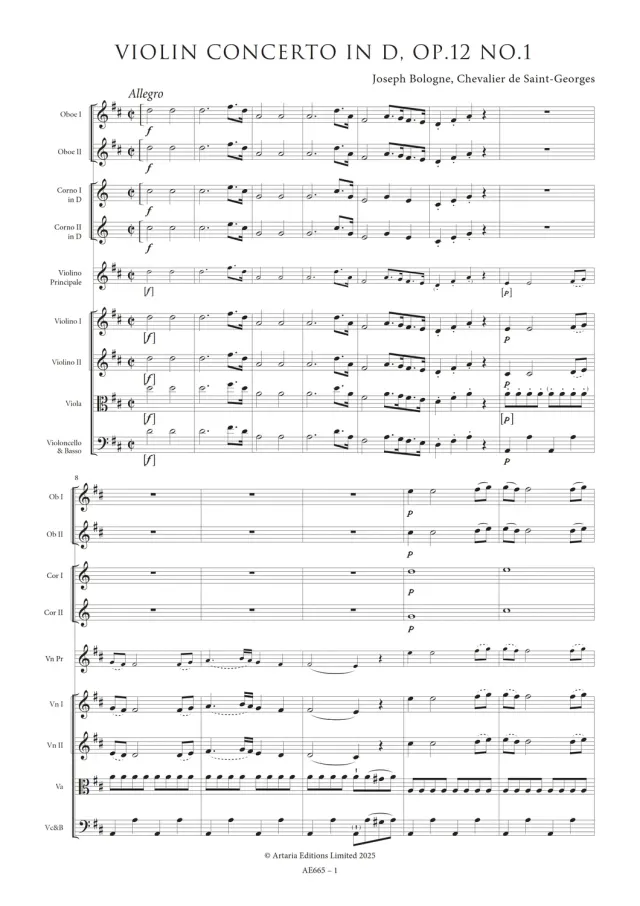 Artaria Saint-Georges Violinkonzert D-Dur Op.12 Nr.1 Partitur