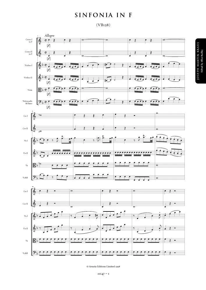 Artaria Kraus Sinfonia in F major (VB128/ VB130) Partitur