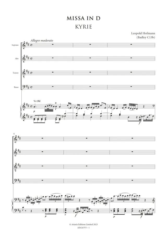 Artaria Missa in D (Badley C13b)