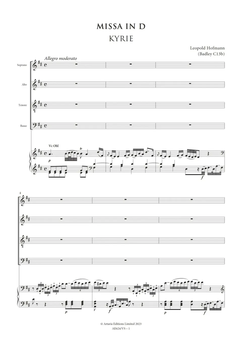 Artaria Missa in D (Badley C13b)