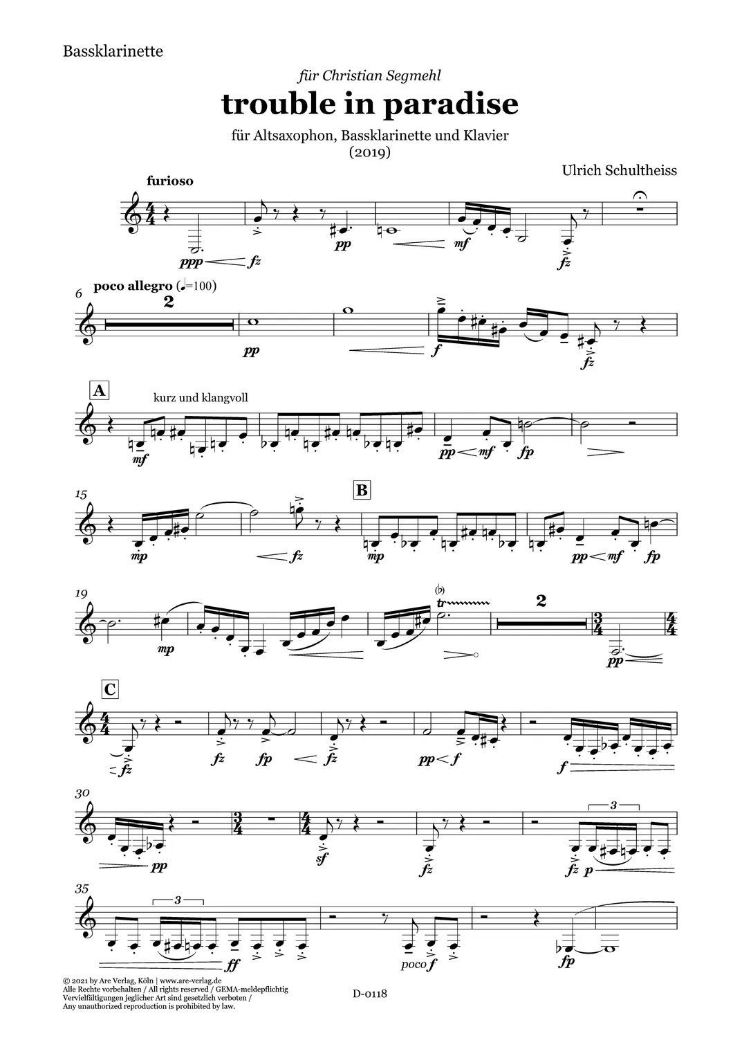 Are Musik Verlag Schultheiss trouble in paradise Trio Noten
