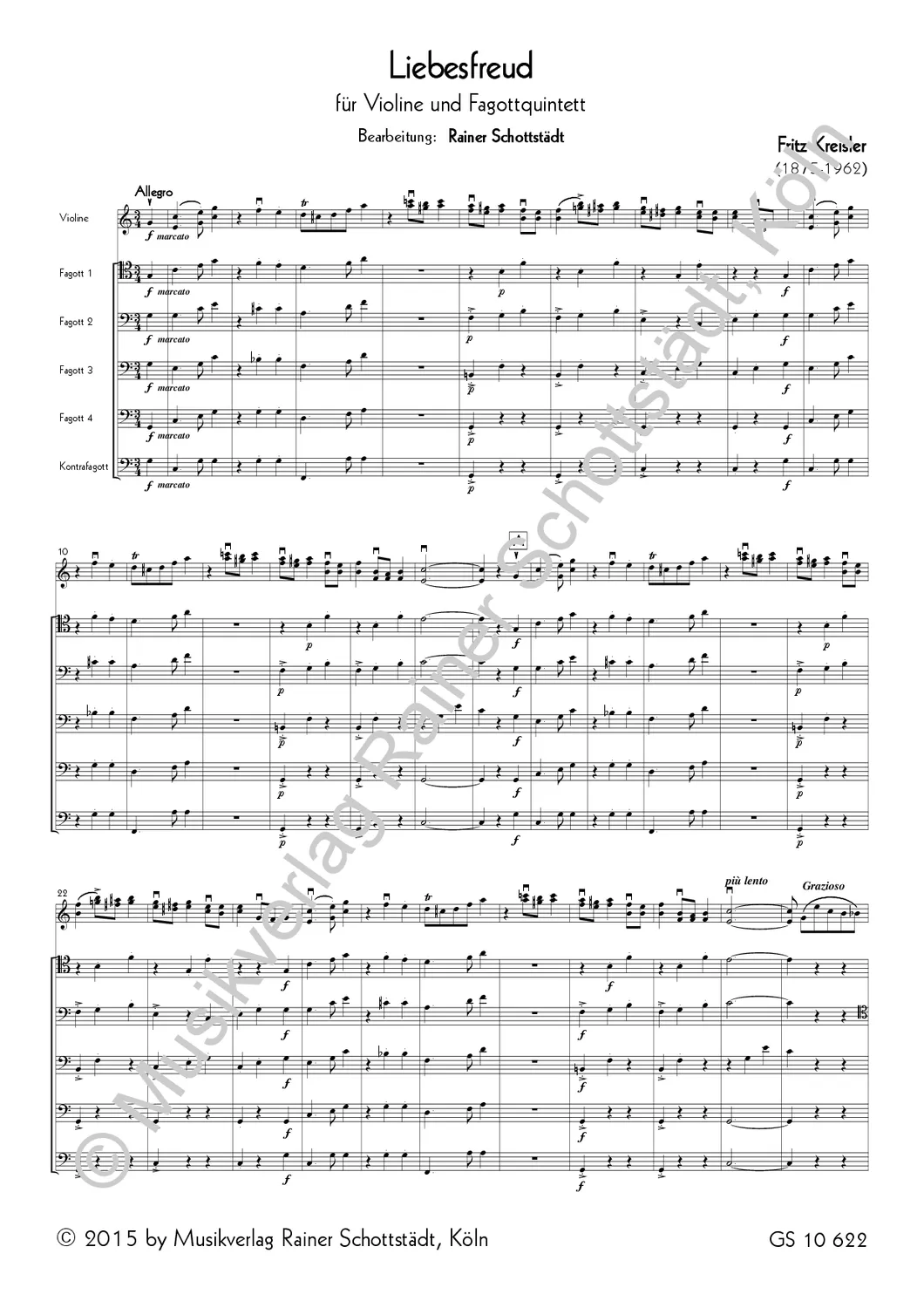 Musikverlag Rainer Schottstädt 3 Walzer Liebesfreud Noten Vl 4Fg Kfg