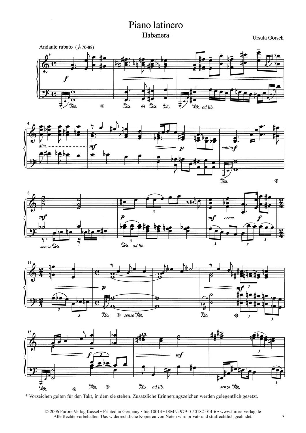 Furore Edition Piano Latinero Klaviernoten Habanera Carioca