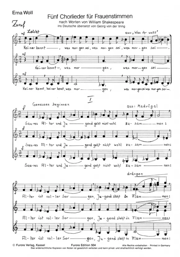 Furore Edition Sing immer Sing Chorpartitur für Frauenchor