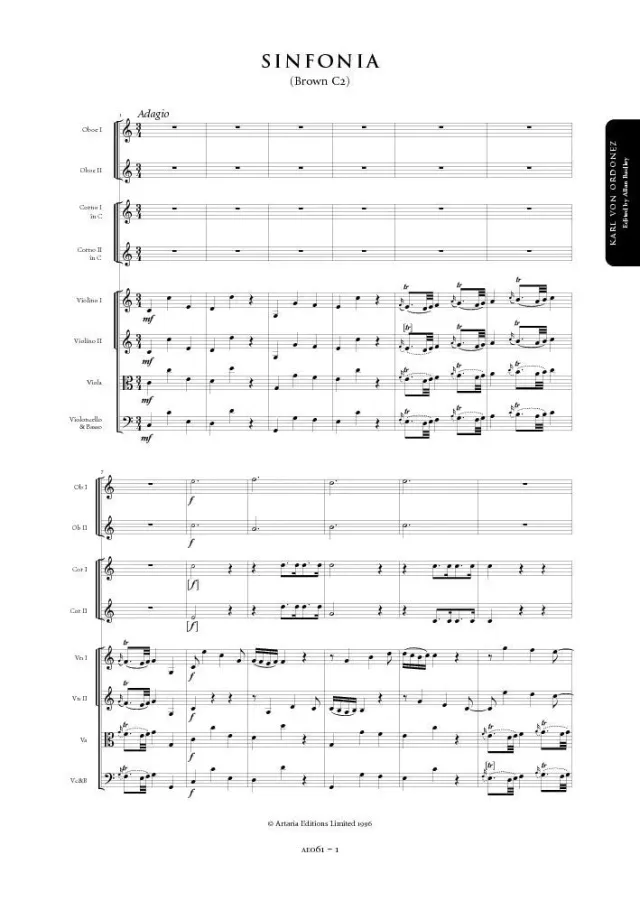 Artaria Ordonez Sinfonie C-Dur Brown C2 AE061 Noten Orchester