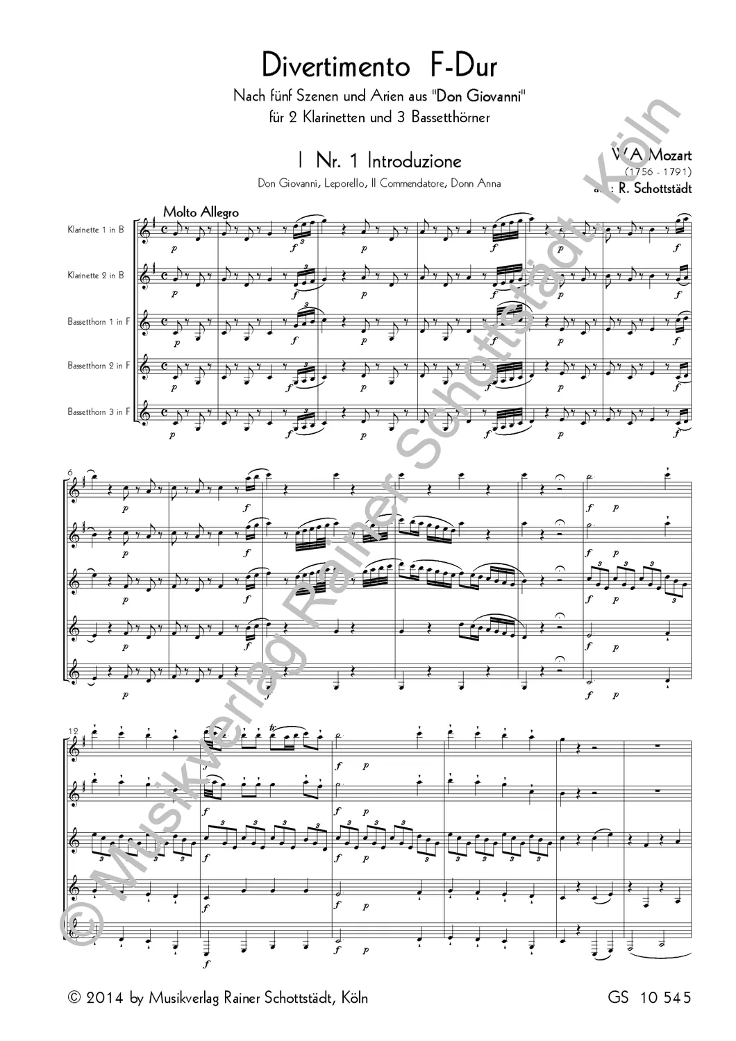 Musikverlag Rainer Schottstädt Divertimento Don Giovanni Nr. 2 Noten
