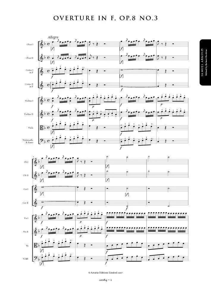 Artaria Arnold Overture in F major, Op. 8, No. 3