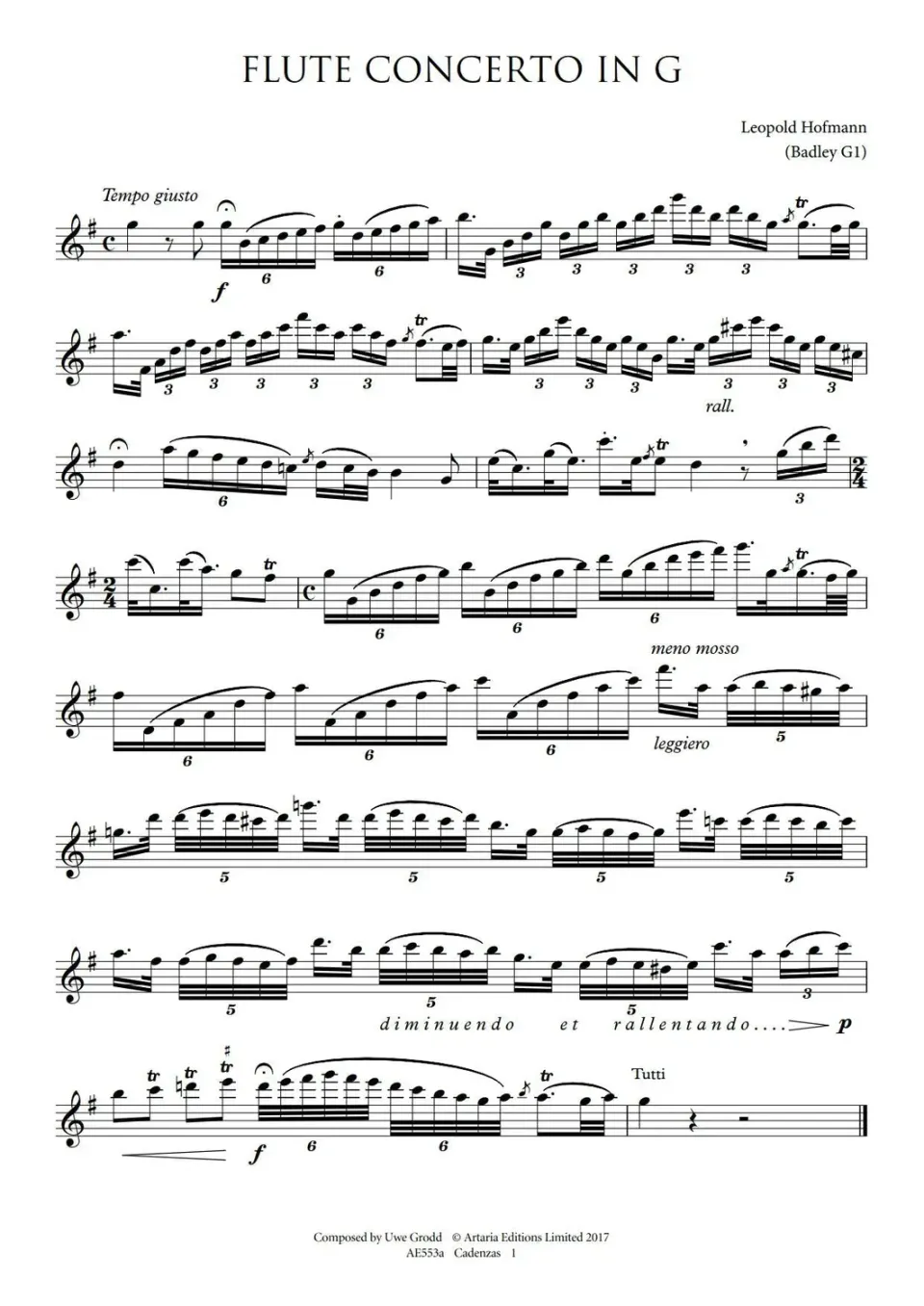 Artaria Hofmann Kadenzen Flötenkonzert G-Dur AE554a PDF