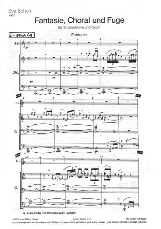 Furore Edition Fantasie Choral und Fuge Noten Englischhorn Orgel